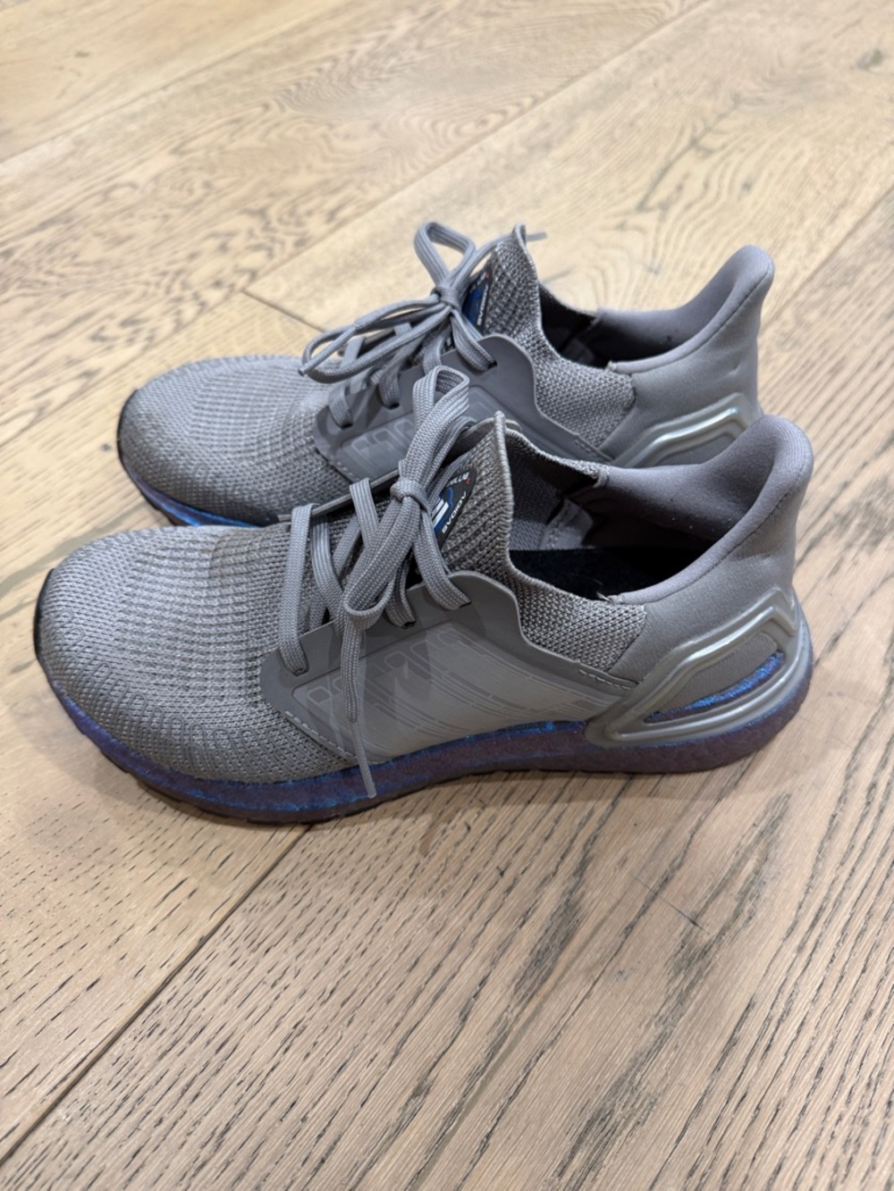 adidas Gray Athletic Running Shoes with Blue Accents
